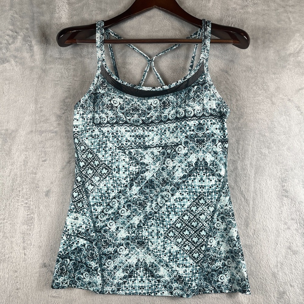 Gaiam Womens M Yoga Tank Built In Bra Teal Crossback Boho Athleisure Stretch